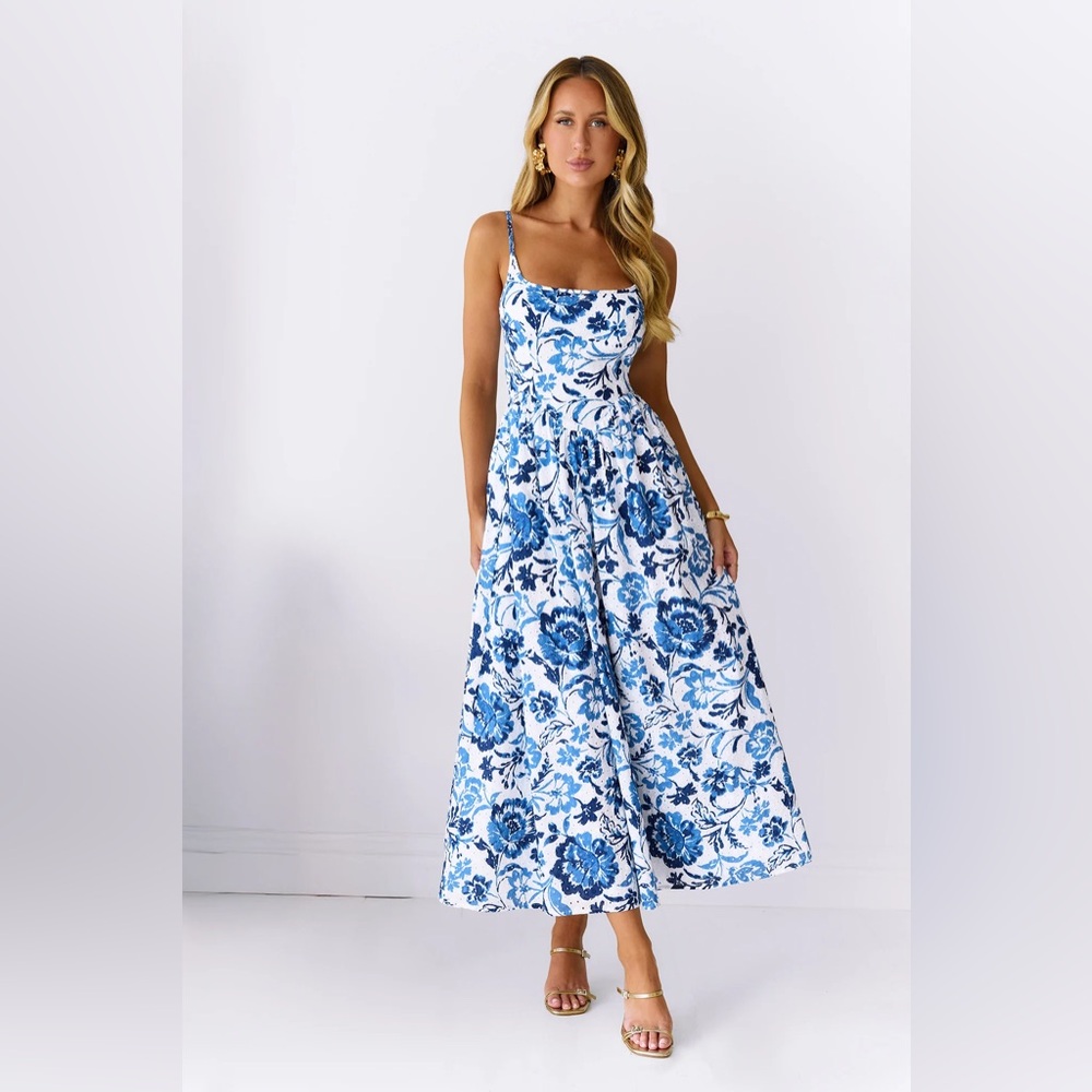NWT Hello Molly FRESH BLOSSOM MAXI DRESS BLUE Size XL